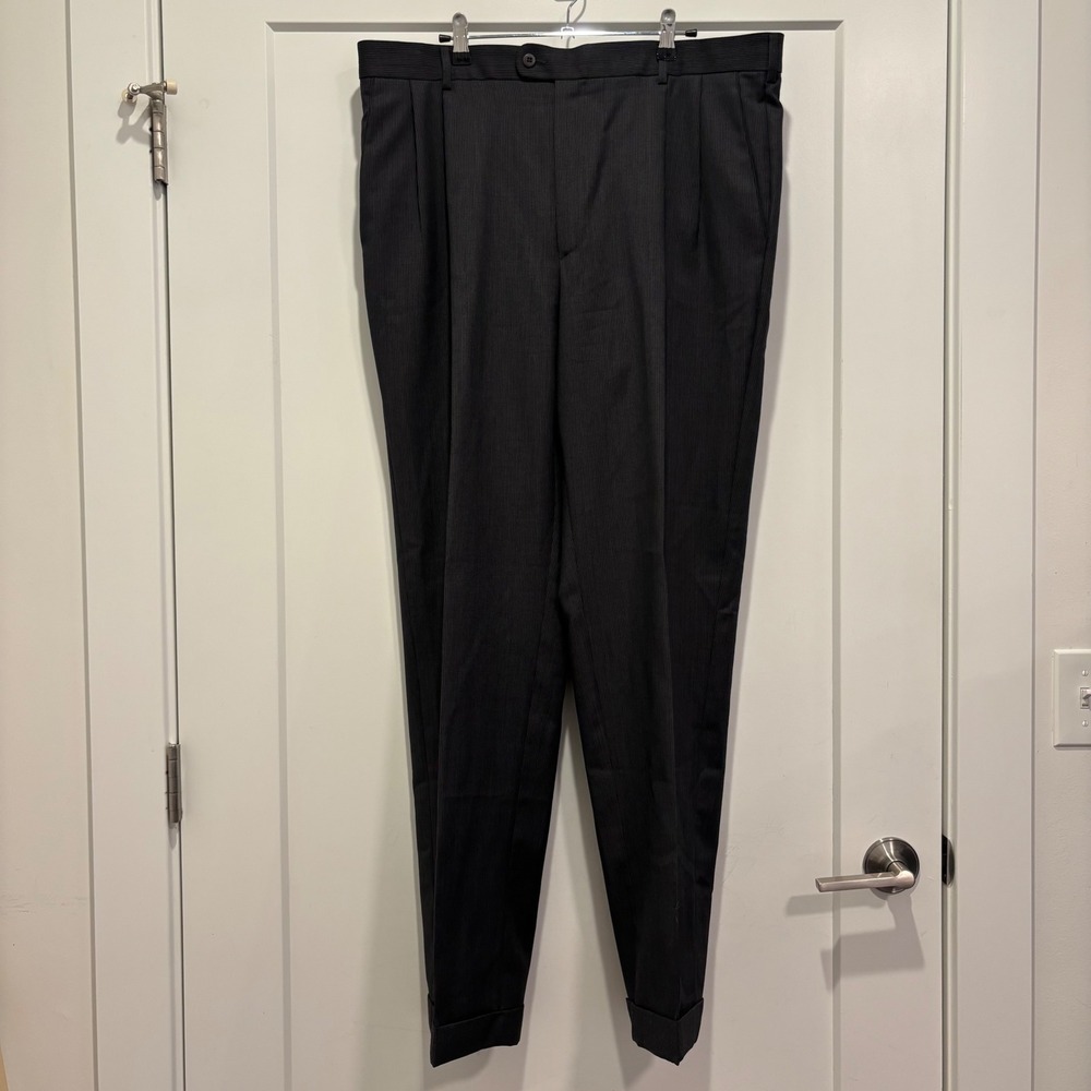 Zanella Mark Shale Men Pleated Cuffed Dress Pants Charcoal Grey Made in Italy 38